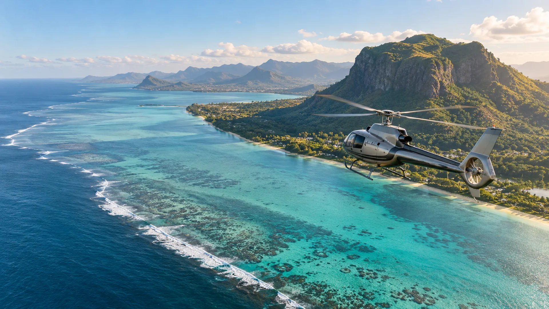 Survol en hélicoptère de l’Île Maurice et de la Cascade sous-marine