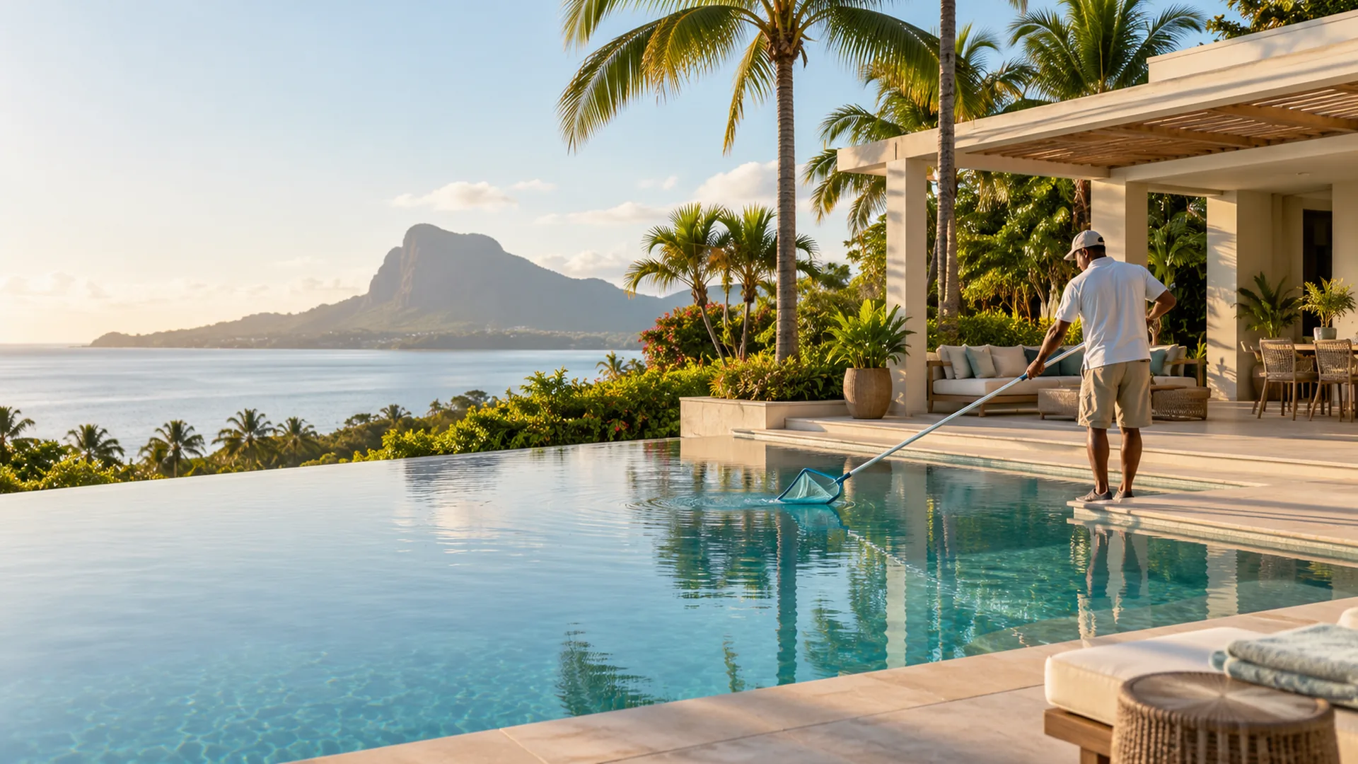 Entretien de piscine à l'île Maurice, un service de la conciergerie Royal Keys